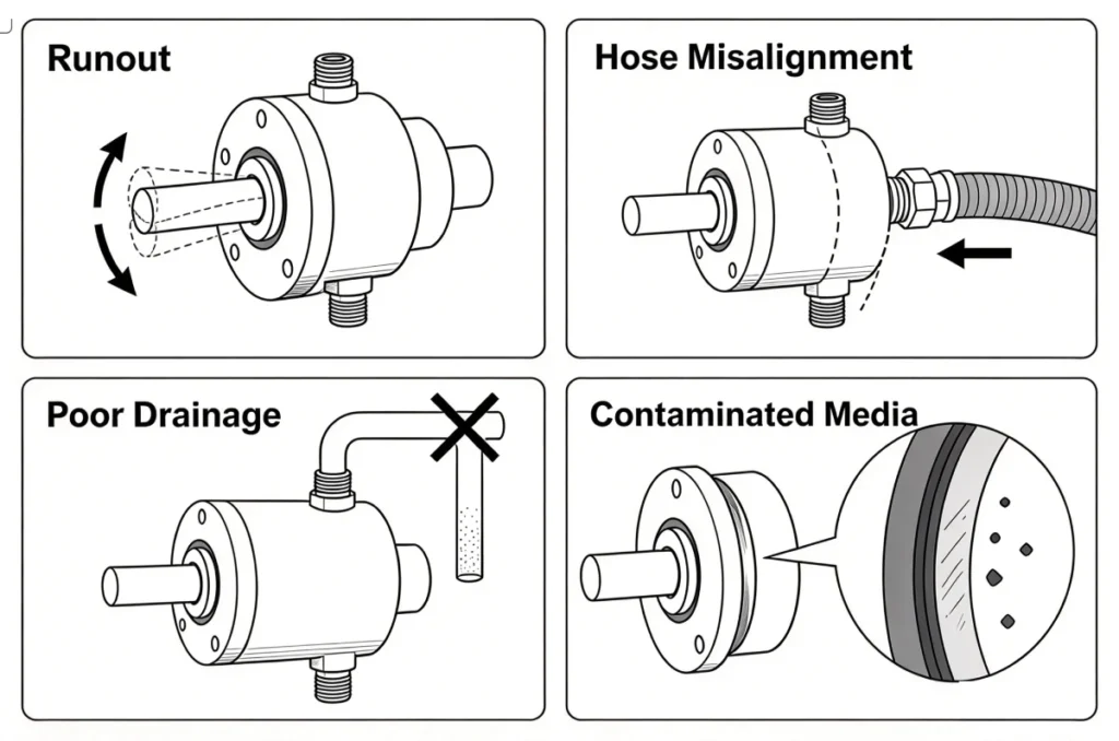 Causes of rotary union failure